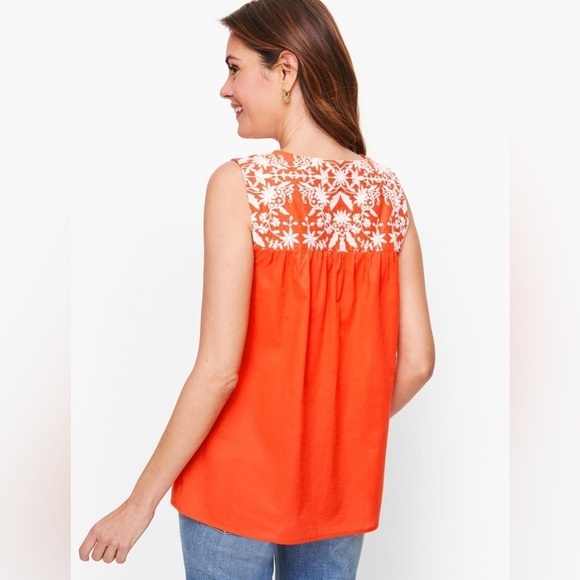 Embroidered Voile Shell BRIGHT PAPAYA/WHITE Women’s Talbots Blouse XS - Picture 7 of 7